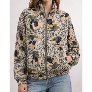 Shanghai Silk Vintage Floral Bomber Jacket 100% Silk Zip Front Lightweight Sz M